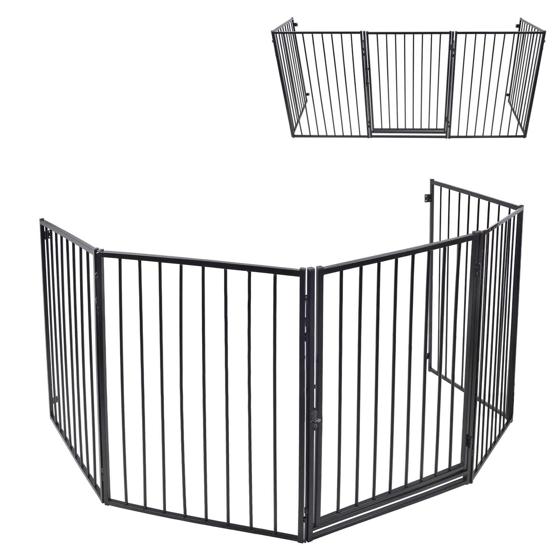 Froadp Rejilla de protección para chimenea de metal con puerta, 305 x 76 cm, incluye 5 elementos, rejilla de protección infantil (negro)