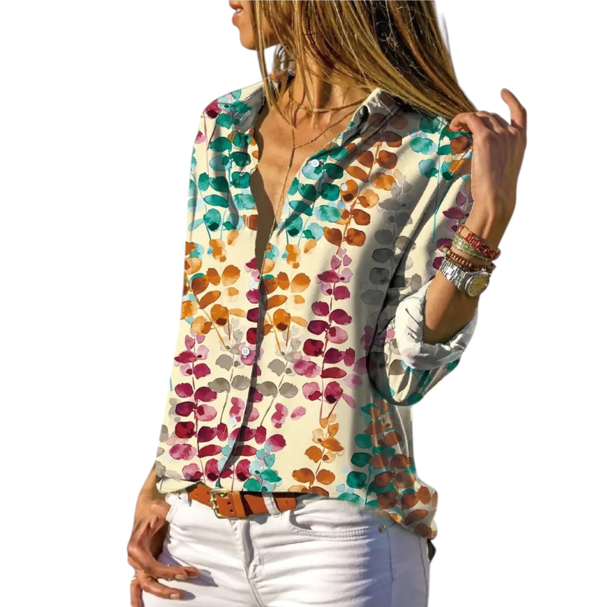 gufrina Women's Casual Long Sleeve Floral Print Shirt - Stylish Everyday Wear with Lapel Collar and Button-Down Design-picture-55