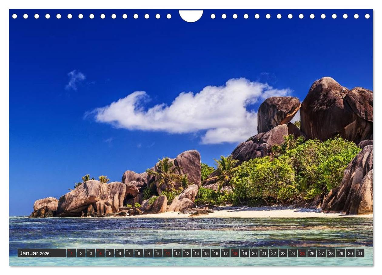 Seychellen - Traumstrände im Paradies (Wandkalender 2026 DIN A4 quer), CALVENDO Monatskalender: Fernweh, Sommer, Sonne, Strand und Meer