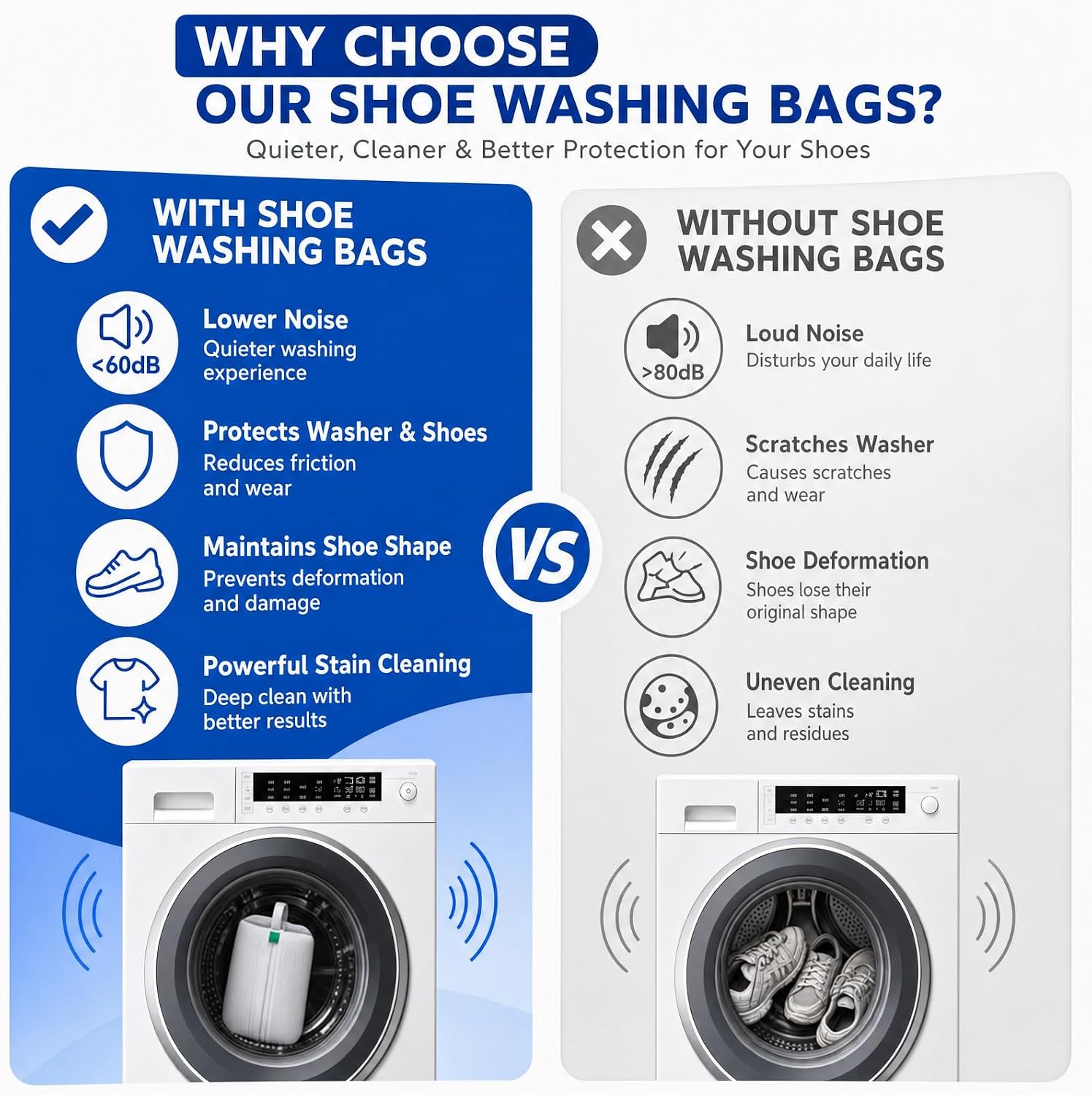Shoe Washing Machine Bag Laundry Shoe Bag for Washer and Dryer Reusable Shoe Cleaning Bags for Sneakers 360° Deep Cleaning Machine for All Shoes Types Durable Mesh Net with Zipper Protection
