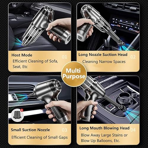 Miniatura 6 de Aspiradora y soplador de mano inalámbrico, 12000 pa de succión fuerte de 120 W, aspiradora y soplador de coche de alta potencia, portátil,