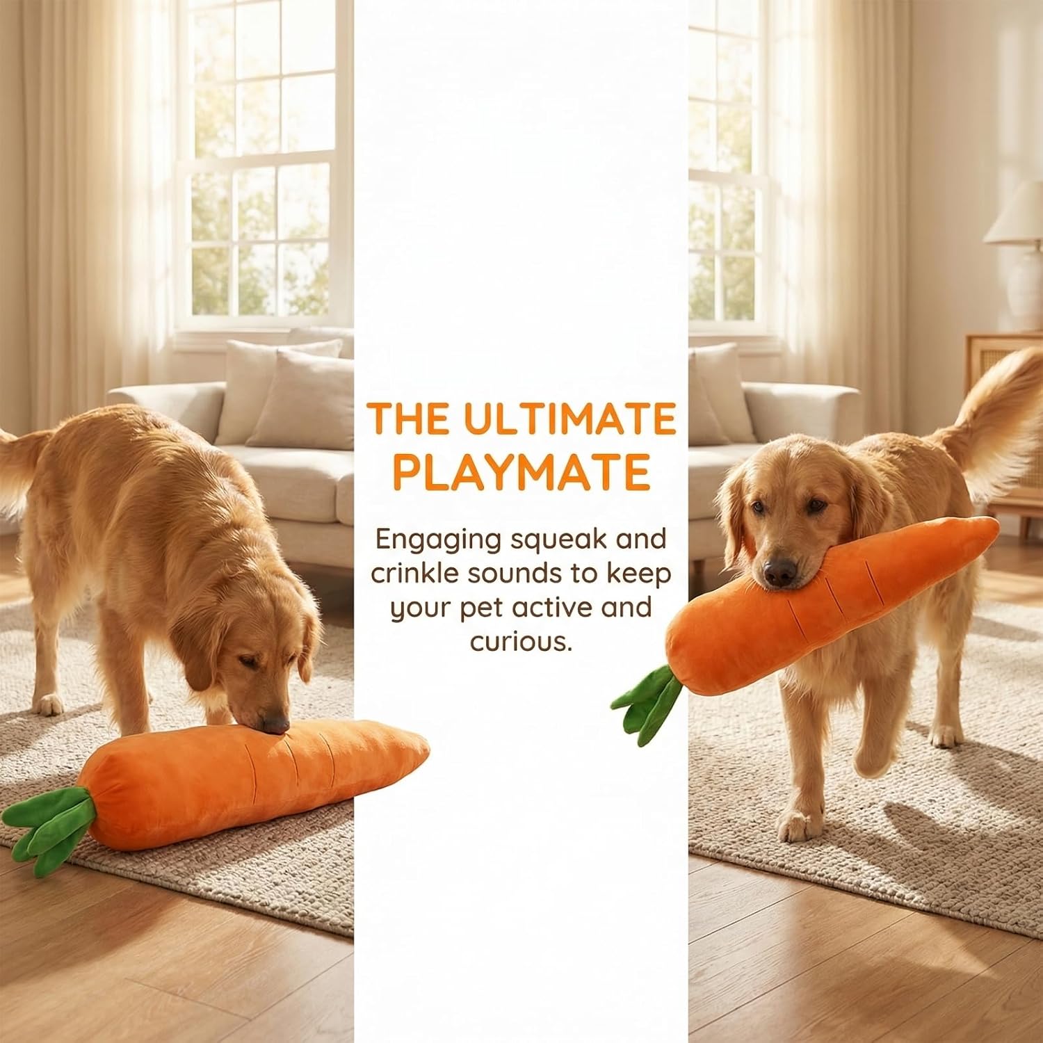 Giant Carrot Dog Toy, for Soft Chewers, Durable Squeaky & Crinkle, for Small, Medium, Large Dogs, Indoor Outdoor Play,Cute Soft Stuffed Indoor Pet Toy