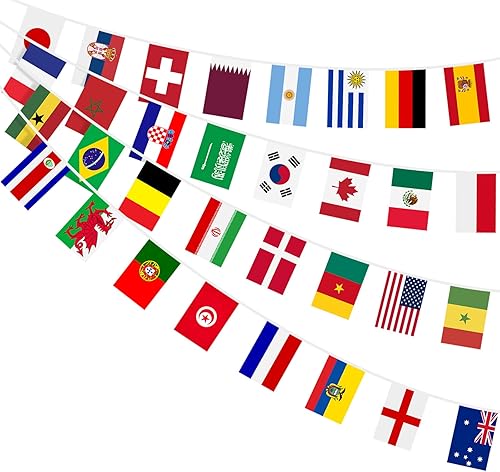 Miniatura 1 de AhfuLife Banderines de bandera de la Copa del Mundo de fútbol 2022 banderas de 32 países de poliéster de doble cara para decoración de Copa del