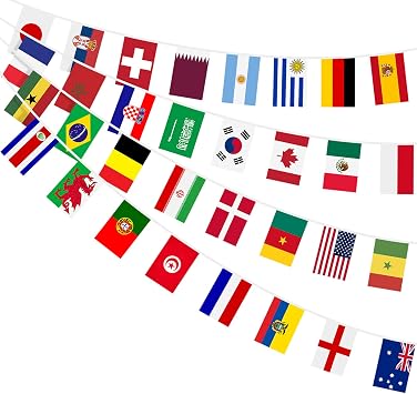 AhfuLife 32 Countries World String Flag Banner for Party Decorations, International Flags Banner Double Sided Polyester for Olympic World Cup Sports Event Home Bar Party Decor 5.51 x 8.26 In-1 Pack