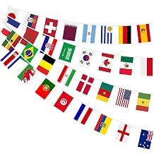 AhfuLife 32 L nder Fahnen Wimpelkette f r 2026 WM 32 L nder Beidseitig Stoff Euro Flaggenkette Klein Wimpel Girlande Banner f r Deko Euro Fu ball Eurovision 2026 Bar Party 14 x 21 cm - 10m 1Pack
