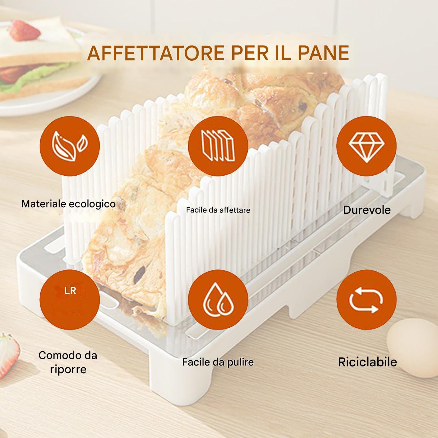 Affetta Pane - Tagliere Per Pane Casereccio Con Vassoio Raccoglibriciole,Guida Taglio Regolabile e Pieghevole per Fette Perfette