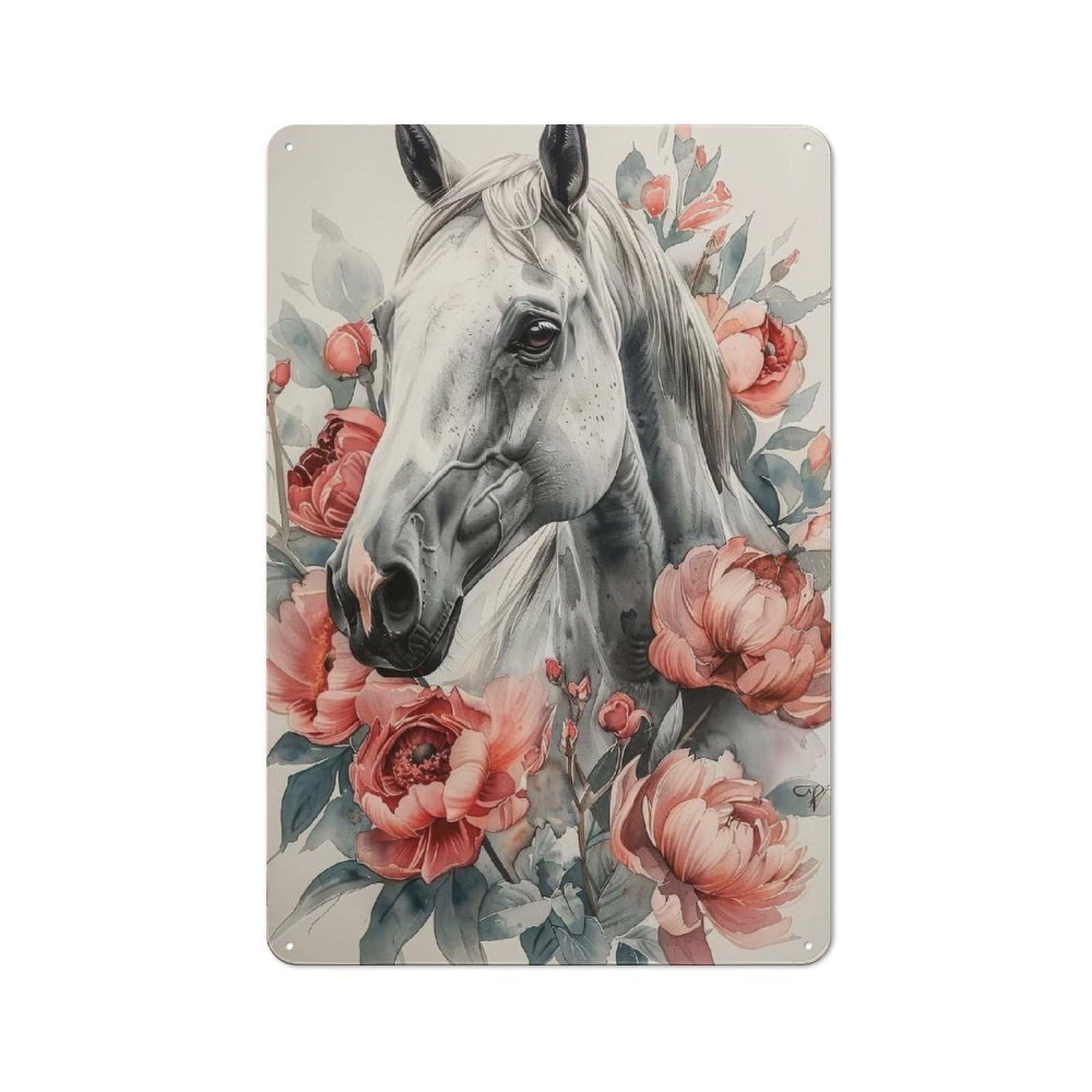 Junmoney Horse Watercolor Decorative Metal Plaque With Design 30X20cm, Loft Style Loft Wall Plaque For Modern Home, Workshop, Office Or Cafe