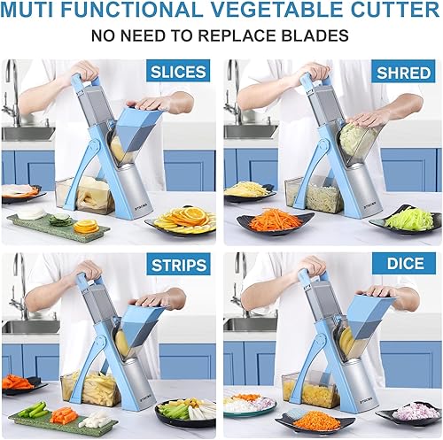 Miniatura 3 de Cortadora de mandolina todo en 1 versión actualizada 2025 para cocina y rebanadora de mandolina ajustable. Cuchilla desmontable, corte en rodajas,