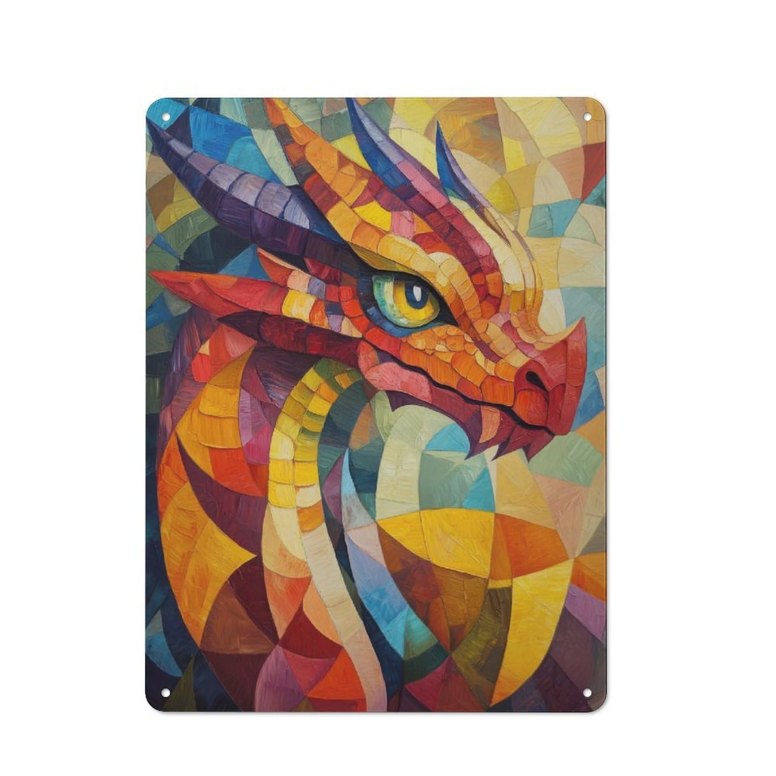 Junmoney Dragon Oil Painting Metal Wall Sign 40X30cm, Modern Retro Loft Wall Plaque For Flat, Bar, Studio Or Gallery Wall