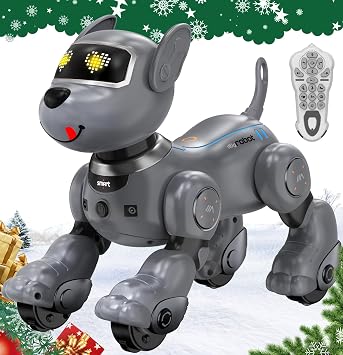 anysun Robot Dog Toy for Kids, Programmable Remote Control Robot Puppy with Follow Up & Touch Sensors, Dancing & Singing, Smart Stunt Robot Pet, Interactive Robotic Dog for Kids Gray