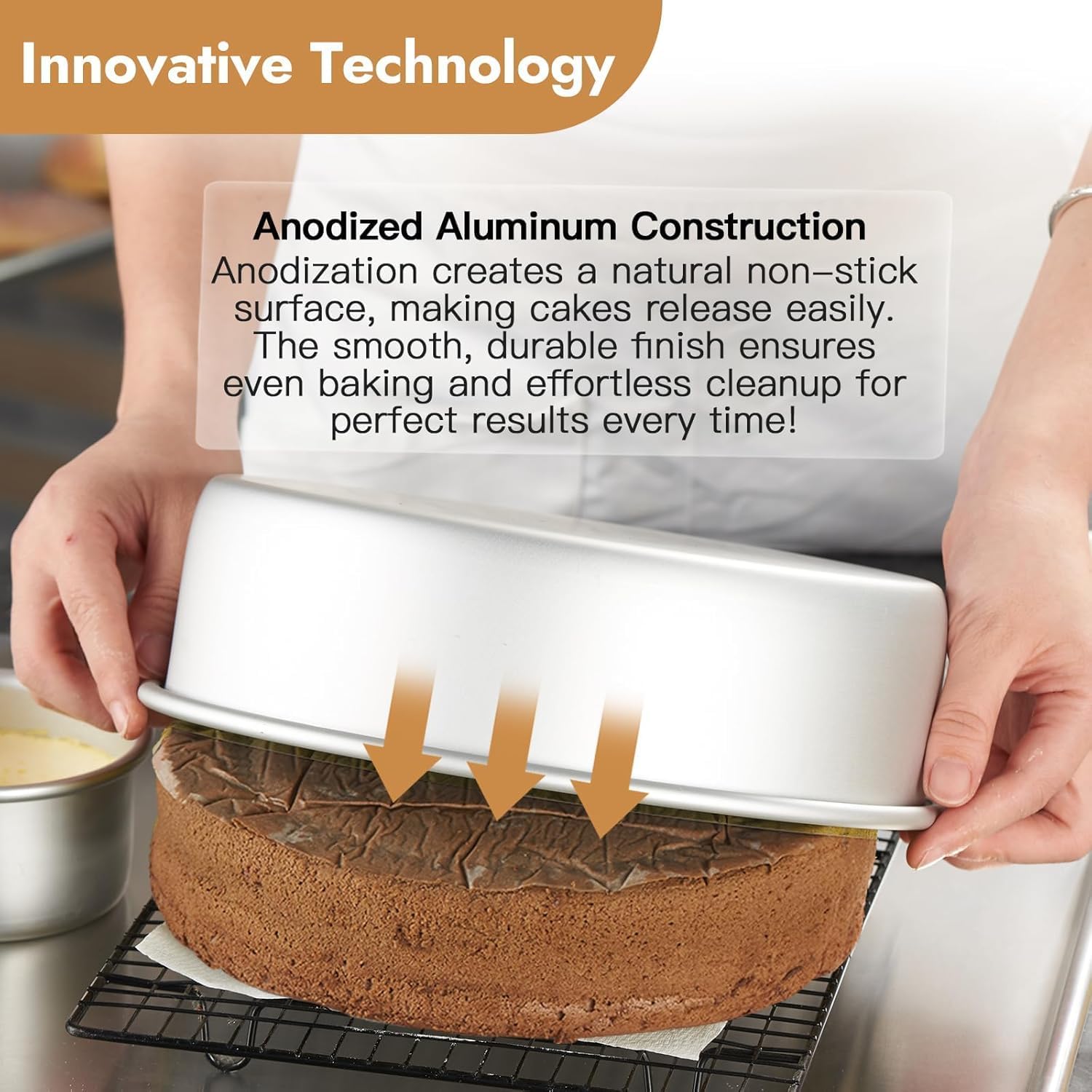 CURTA 7 Inch Round Cake Pan, 7x3 inch 2 Set Anodized Aluminum Round Baking Pan, Small Cake Pan Non-Toxic & Heavy Duty, Deep Side, Easy Clean & Dishwasher Safe