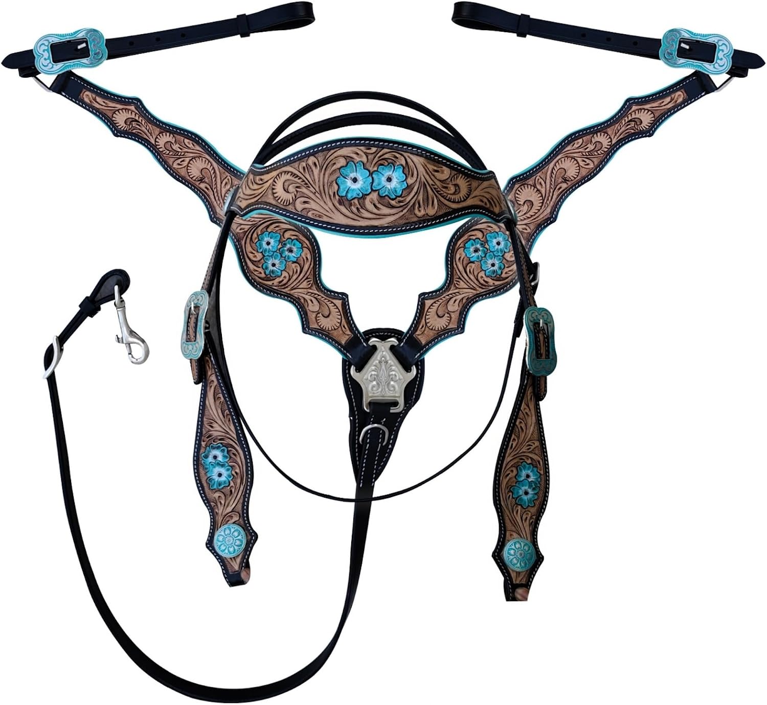 Majestic Ally Tooled Leather Western Headstall & Breast Collar Set – Handcrafted Leather, Classic Western Tack, Multiple Styles & Designs