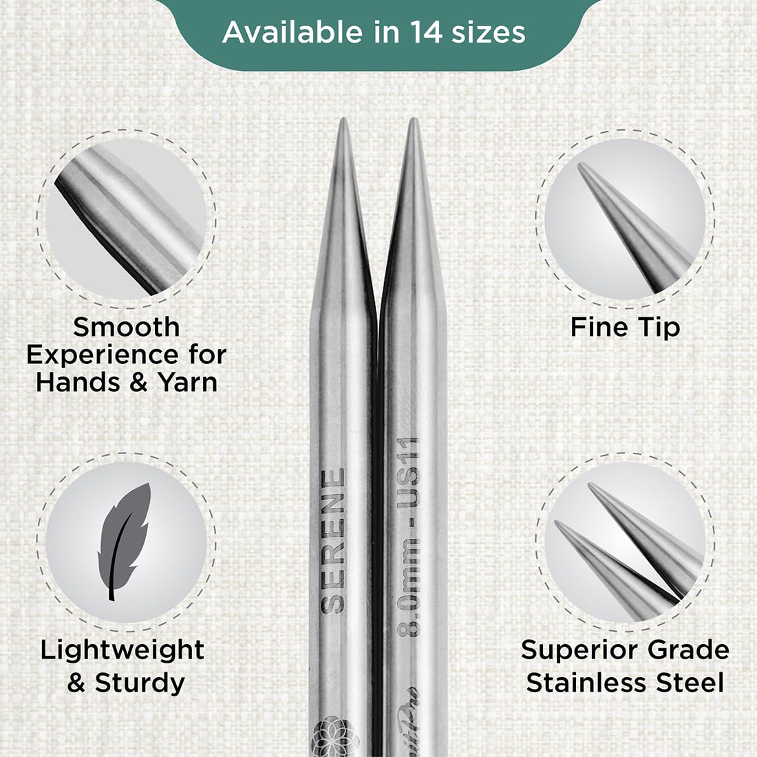 KnitPro The Mindful Collection Interchangeable Circular Needles 4" (10cm), Silver, Needle - 8.00mm - Image 3