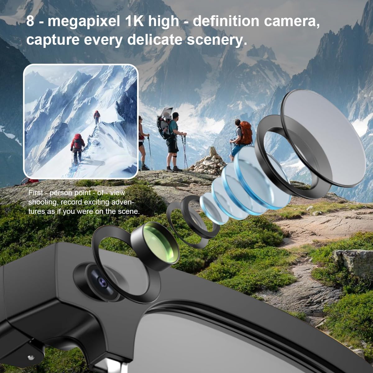 AI Smart Glasses with 8MP Camera 1080P Video Recording Sunglasses AI Assistant Real Time Translation smart Glasses for Travel Work Vlog (Video Version)