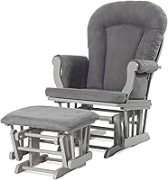 ChildCraft Cozy Glider Rocker & Ottoman Set - Smooth Quiet Glide, Padded Cushion, Storage Pockets, Solid Wood Frame (Cool Gray)