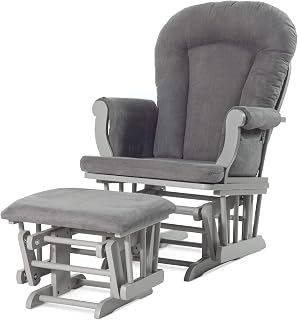ChildCraft Cozy Glider Rocker & Ottoman Set - Smooth Quiet Glide, Padded Cushion, Storage Pockets, Solid Wood Frame (Cool Gray)