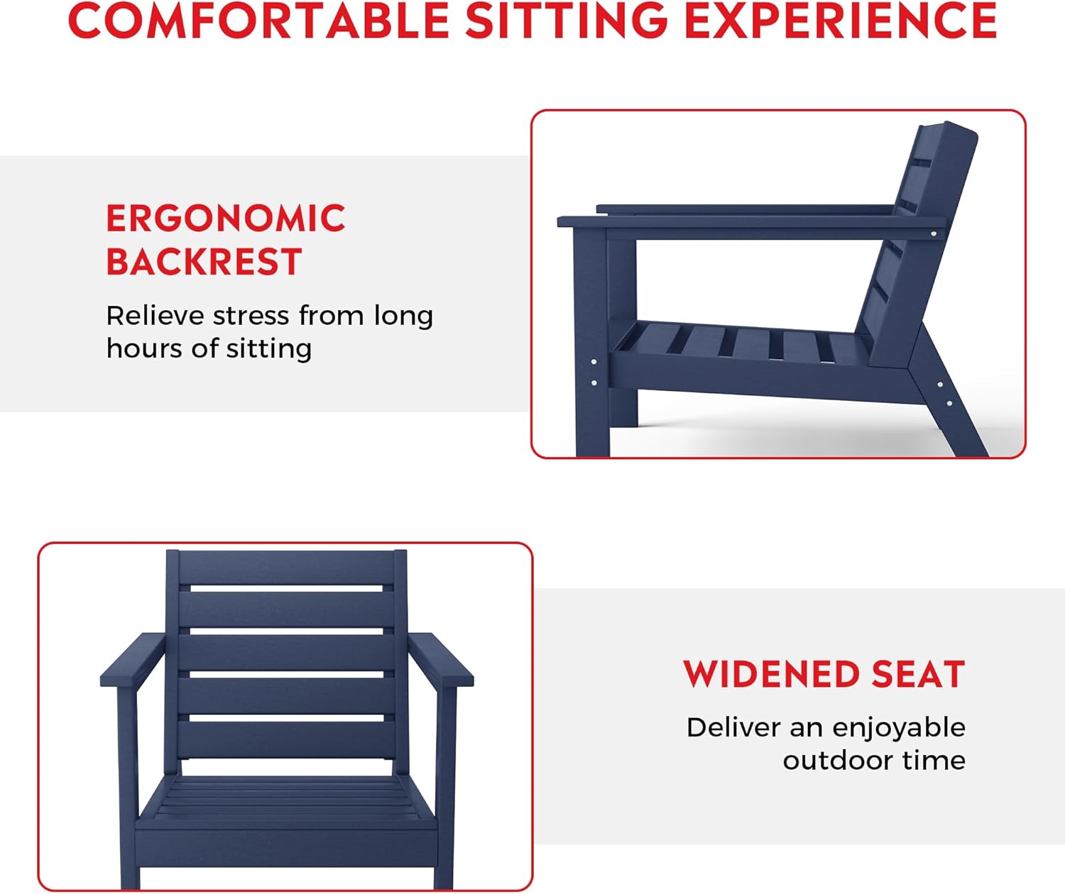 Costaelm Portsmouth Outdoor Patio HDPE Deep Seating Modern Club Chair, Navy Blue