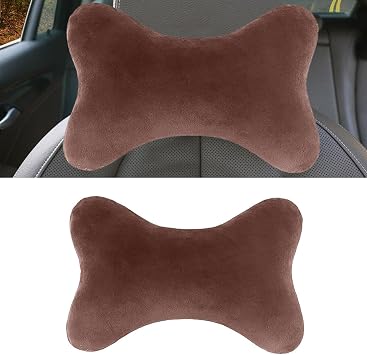 Car Headrest Pillow, Soft & Comfortable Memory Foam Car Neck Pillow for Driving Fatigue Relieve, Universal Cars Head Rest Pillows with Adjustable Strap, Car Interlor Accessorles Brown