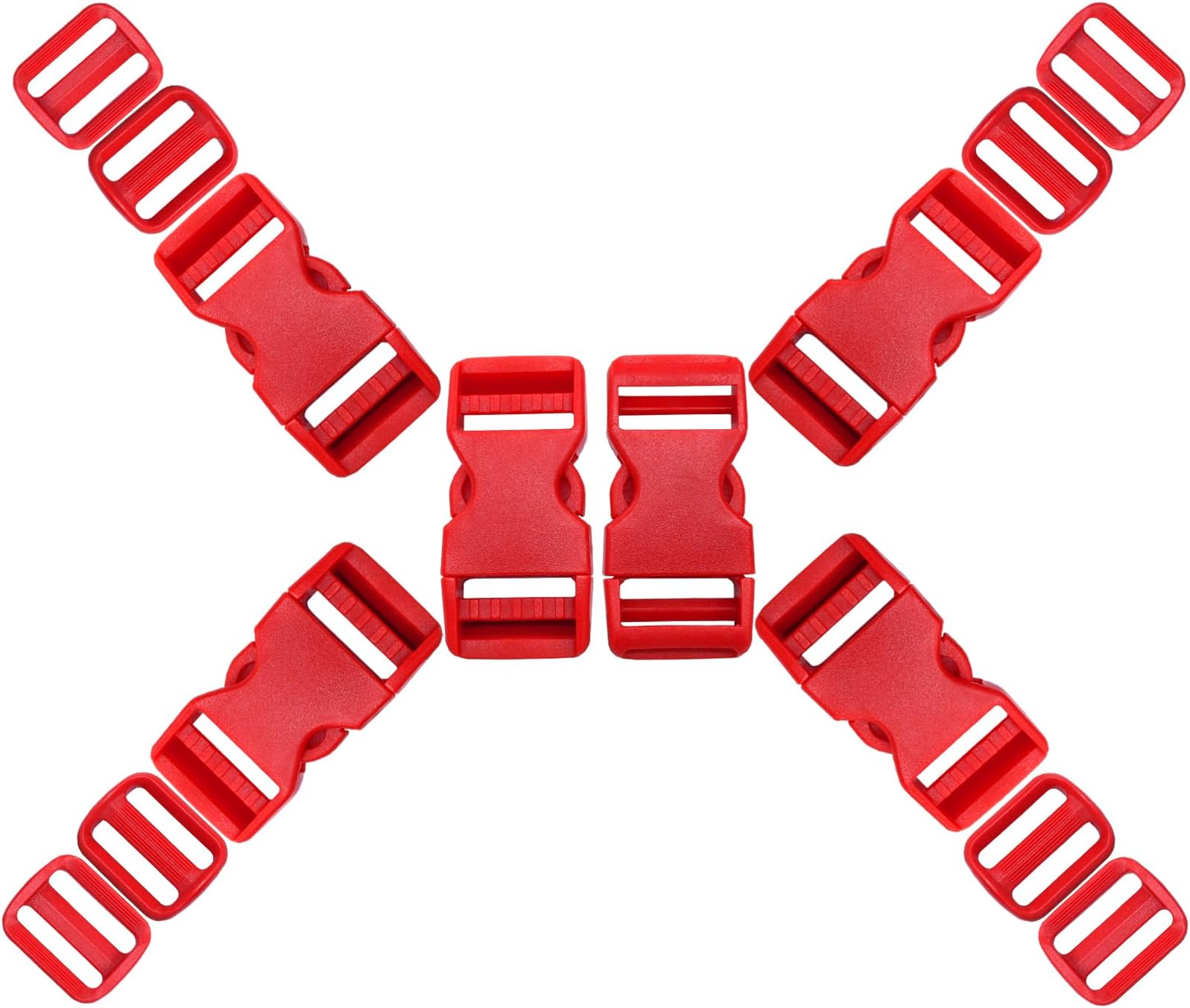 Buckles for 1 Inch Straps, 6 Pcs Quick Side Release Buckles and 12 Pcs Tri-Glide Sliders, Heavy Duty Dual Adjustable Snap Clips for Nylon Webbing Pet Collar Backpack Replacement (Red)
