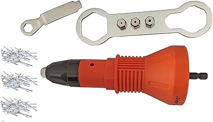 Inditrust Orange 1pc Rivet Gun Adapter size (2.4, 3.2, 4.0, & 4.8) mm Light Duty Slow Hitting Rivet Gun with 30 Rivets