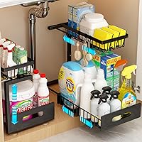 ADOYMIRO 2-Pack Adjustable Under Sink Organizer - Pull Out Sliding Shelves for Kitchen Bathroom Cabinet Storage