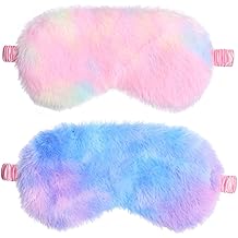 2 Pcs Plush Sleep Eye Mask Cute Soft Sleeping Blindfold Adjustable Furry Nap Eye Cover Night Comfortable Faux Fur Eyeshade for Plane Game Winter Men Women Gift