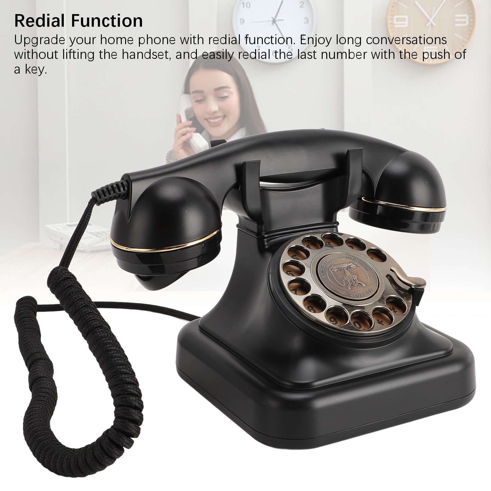 ASHATA Klasyczny Telefon Stacjonarny z obrotową tarczą. Elegancki Design dla Entuzjastów vintage. ABS