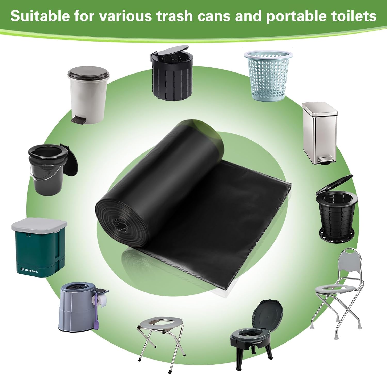 100 Portable Toilet Bags, Biodegradable with Drawstring & Lemon Scent, for 5-8 Gallon Bucket Seat for Outdoor Camping Car Travel