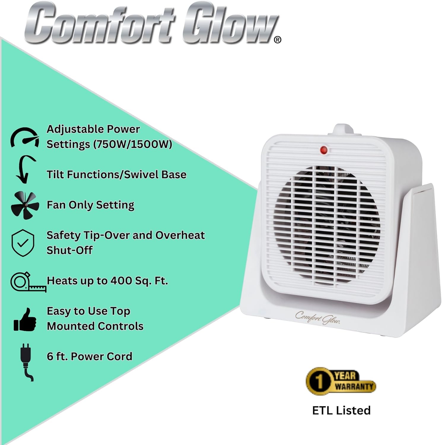 Comfort Glow EFH1527 Electric Fan and Heater,White