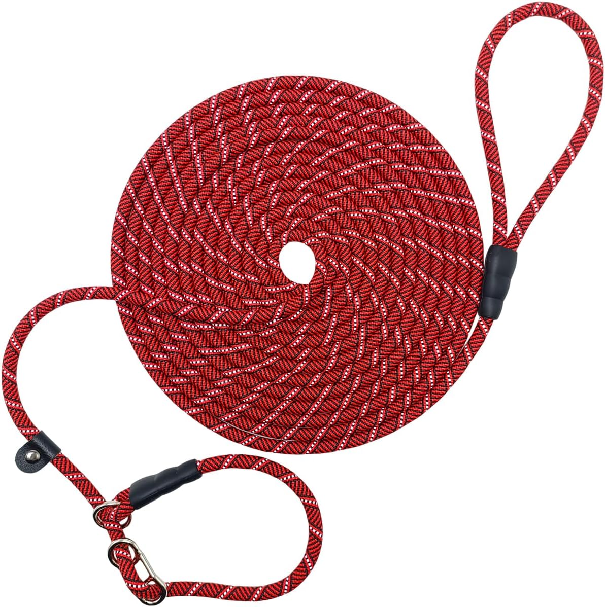 8FT 15FT 20FT Long Slip Lead Dog Leash 3/8" Nylon Reflective Rope | No-Pull Training Lead for Medium Large Dogs (15FT * 3/8", Blue)