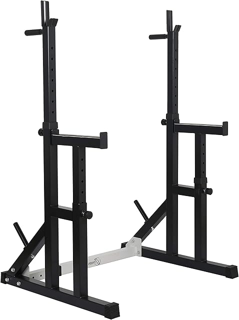 RIP X Fully Adjustable Heavy Duty Squat Rack With Multi Position Spotter, Dip Bars & Weight Plate Holders