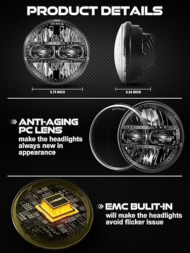 Miniatura 5 de AUDEXEN Faro delantero LED de 5.75 pulgadas, 55 W, 5-34 pulgadas, compatible con Harley Dyna Sportster Street Bob Softail Iron 883 Street Rod Deuce