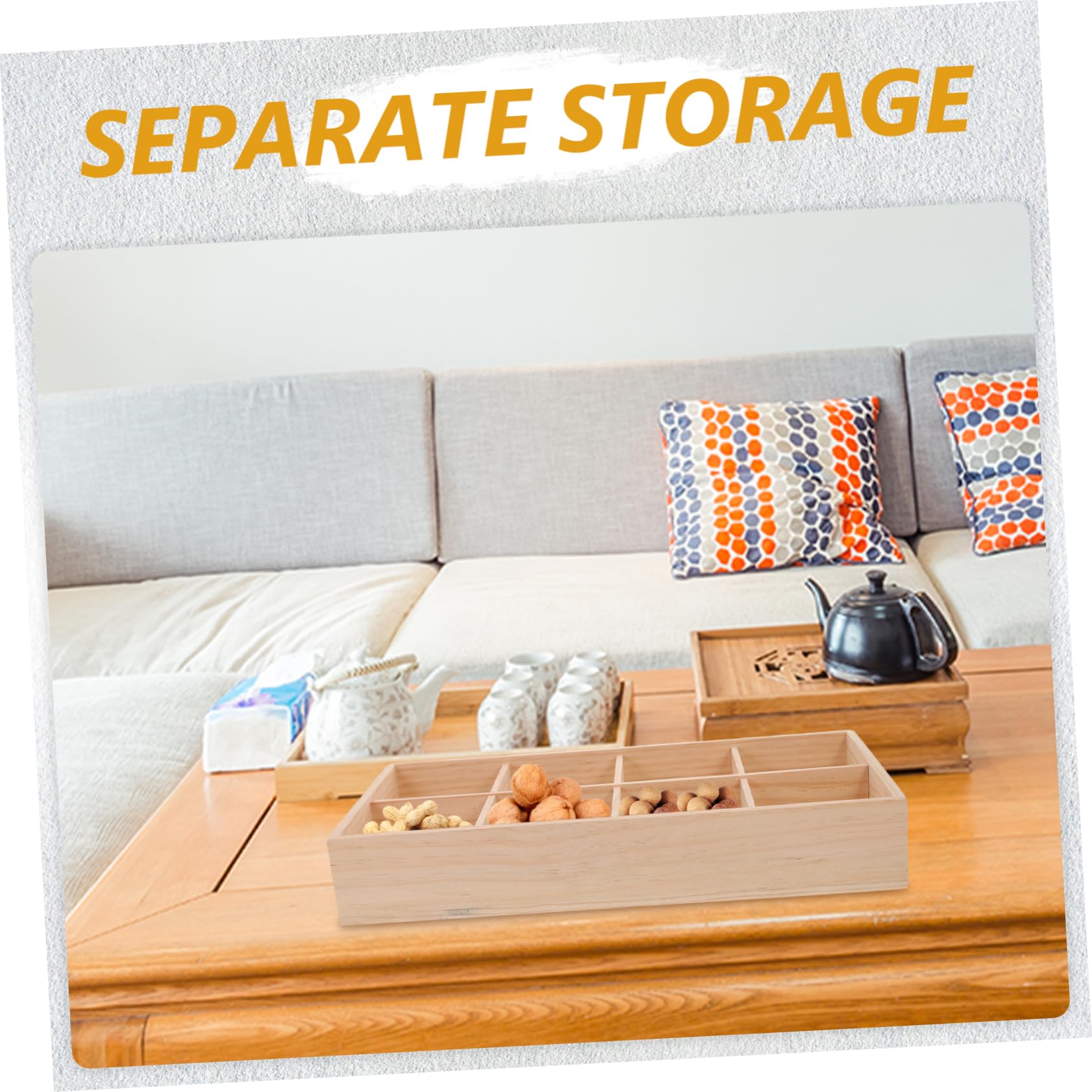 Boîte à Collations en Bois Beige à Compartiments, 1 Pièce