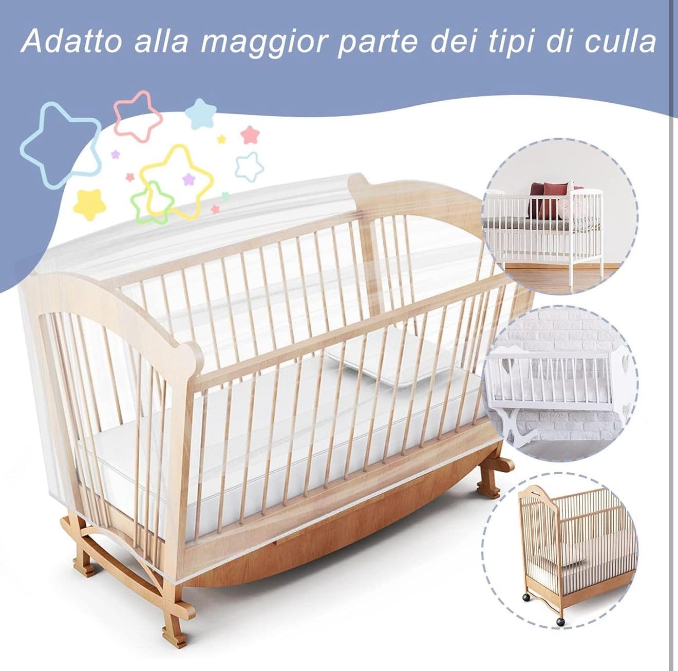Zanzariera Universale per Culle, Lettini e Carrozzine – Rete Anti Zanzare e Insetti 100% Poliestere Traspirante – Bordo Elastico Facile da Applicare – Colore Bianco, Lavabile a Mano 233207