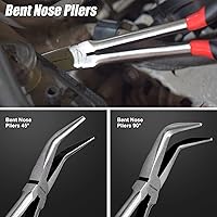 Vista 2 de TOOLEAGUE Juego de 5 alicates de punta de aguja extra largos, 11 pulgadas de largo alcance recto, nariz doblada de 45/90 grados, alicates diagonales