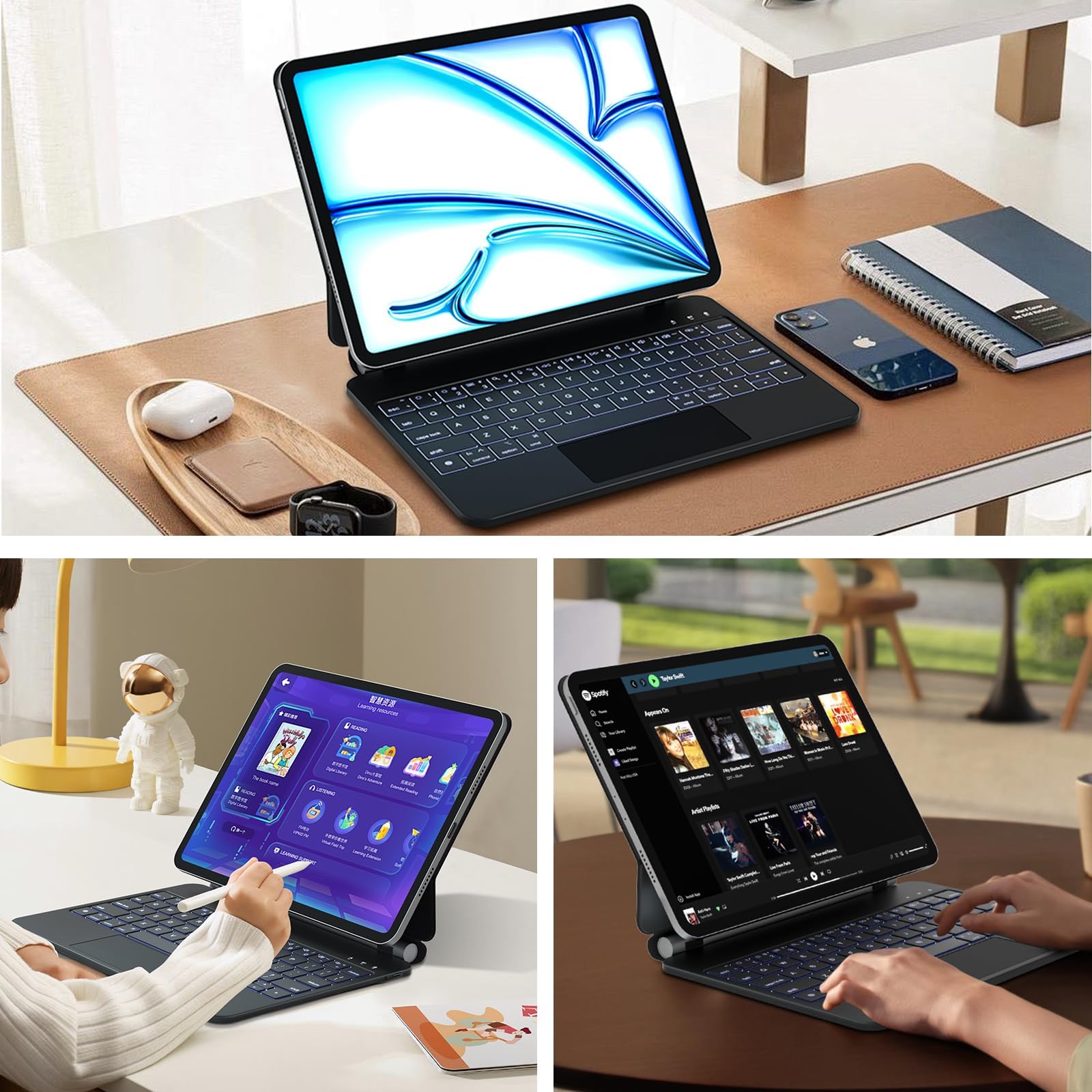 Funda para teclado para iPad Air de 11 pulgadas (M2) 2024 y iPad Pro de 11 pulgadas (4ª/3ª/2ª/1ª generación), teclado mágico para Air 5ª/4ª generación, trackpad multitáctil, 7 colores de