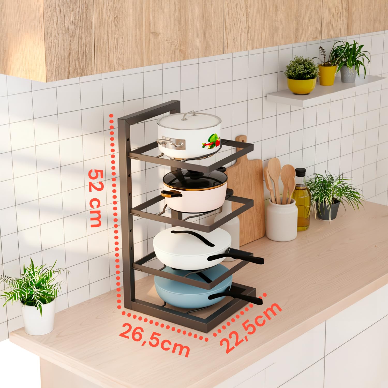 Avilia – Scaffale Metallo 4 Ripiani Regolabili – Organizer Multiuso Cucina - Pentole, Padelle e Piatti - Alzatina Salvaspazio per Dispensa e Piano di Lavoro, 5kg Capacità