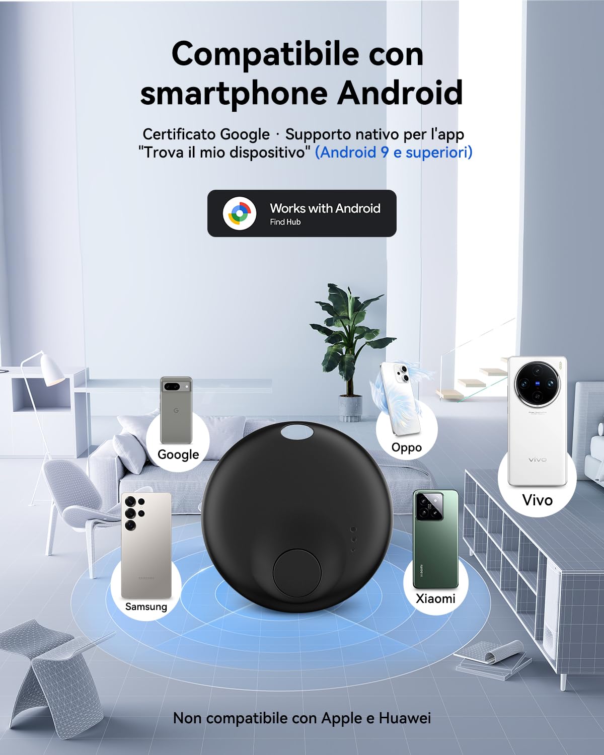 Android Smart Tracker Tag, Localizzatore Android Compatibile “Google Funzioni Trova” (Solo Android), Trova Oggetti e Chiavi/Bagagli/Portafogli/Valigia, Batteria Sostituibile (1 nero e 1 bianco)