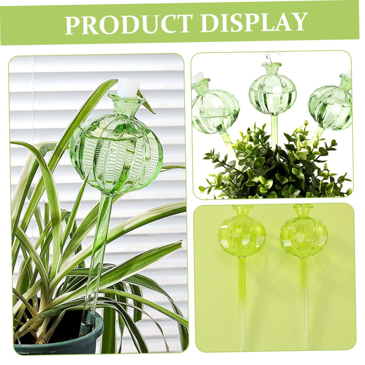 BESTonZON Globes D'arrosage Forme Cactus Lot de 4 en Verre Borosilicate Arrosage Automatique Vert Décoratif Facile pour Garder Vos Plantes Hydratées pour Bonsaïs et Plantes en Pot