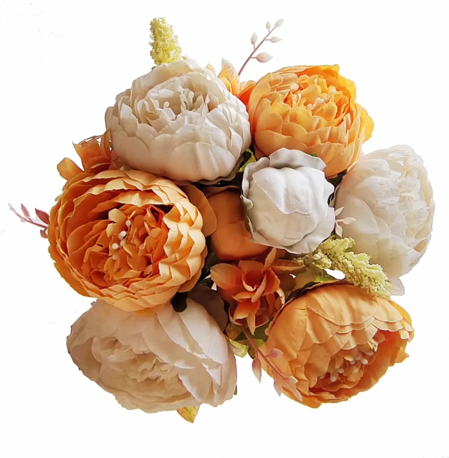 LuoAXINN Artificial Flower Branches 1/3/5pcs Artificial Peony Flowers Silk Fake Wedding DIY Bouquet(Orange,5pcs)