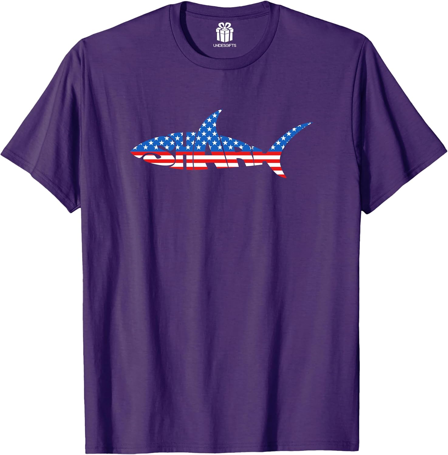 Shark 4th of July American Flag T-Shirt for Boys Kids Men Funny Gift for Dad Mom Shark Husband Wife Son Lover