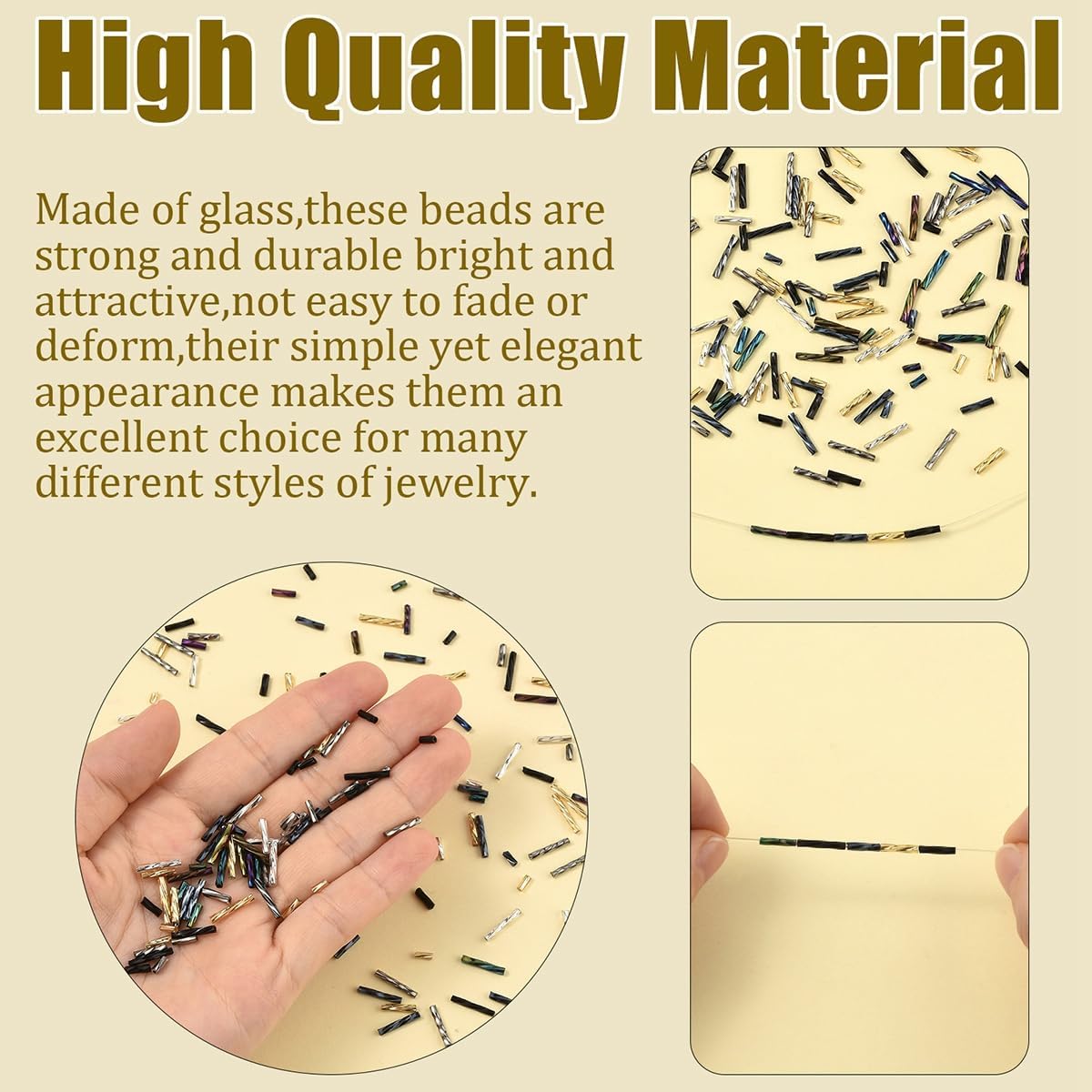 4980pcs Glass Bugle Beads - 6 Colors (5mm, 6mm, 9mm, 12mm) Tube & Twisted Seed Beads for Jewelry Making, DIY Crafts - Earrings, Bracelets, Necklaces - 0.5mm Hole Size - Image 5