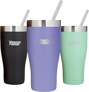 Healthy Human Stainless Steel Tumbler with Straw & Lid | Splash Proof Insulated Travel Cup | Eco-Friendly Coffee Tumblers | Water Cups with Straws Cleaner and Splash Proof Lids (32oz, Lilac)