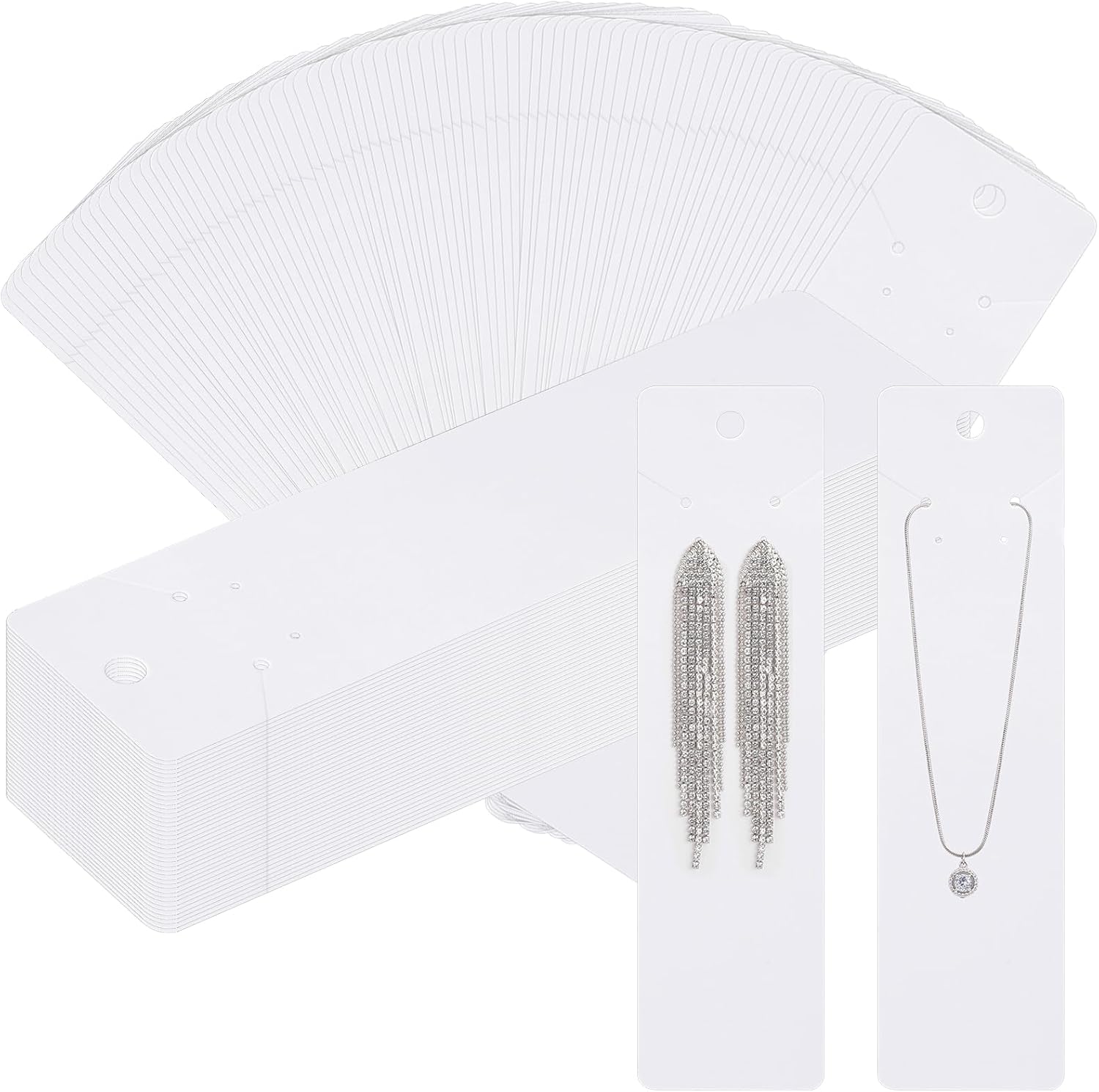 Glenmal 500 Pieces Long Necklace Display Cards, 8.27 x 2.17 Inches White Jewelry Display Cards Paper Card Long Necklace Holder Craft Organizers Packaging for Business