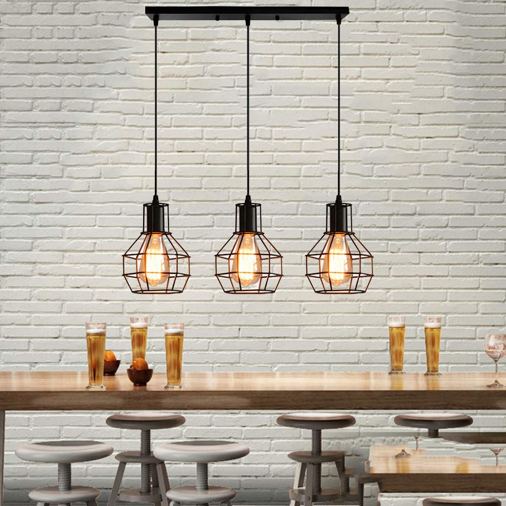 ChaoZan 3-Flame E27 Pendant Light - Industrial Hanging Lamp, Edison Retro Style, For Dining Room, Kitchen, Bedroom - View #10