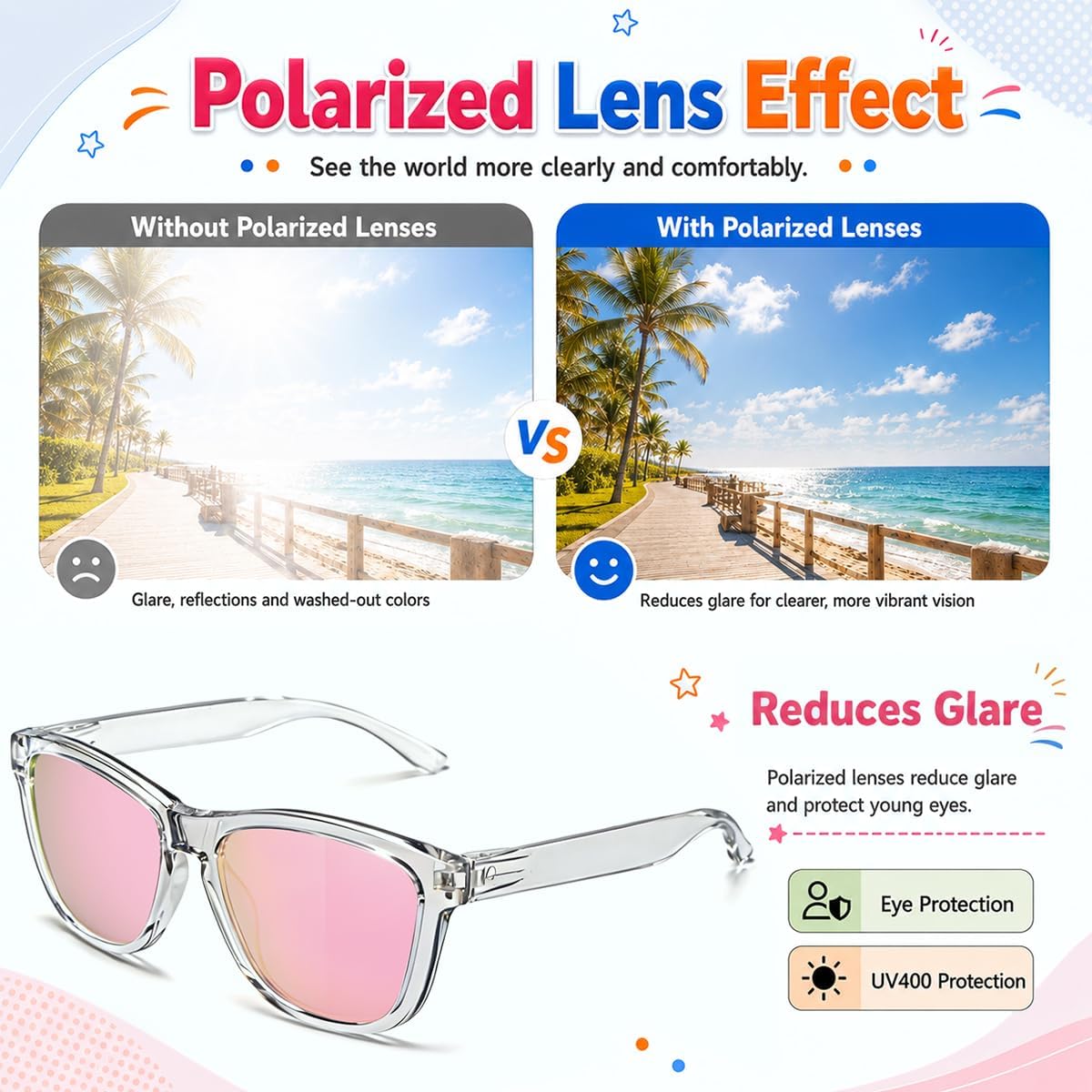 3 Pack Kids Sunglasses for Boys Girls, Polarized UV400 Toddler Sun Glasses, Lightweight Durable Outdoor Shades Ages 3-9