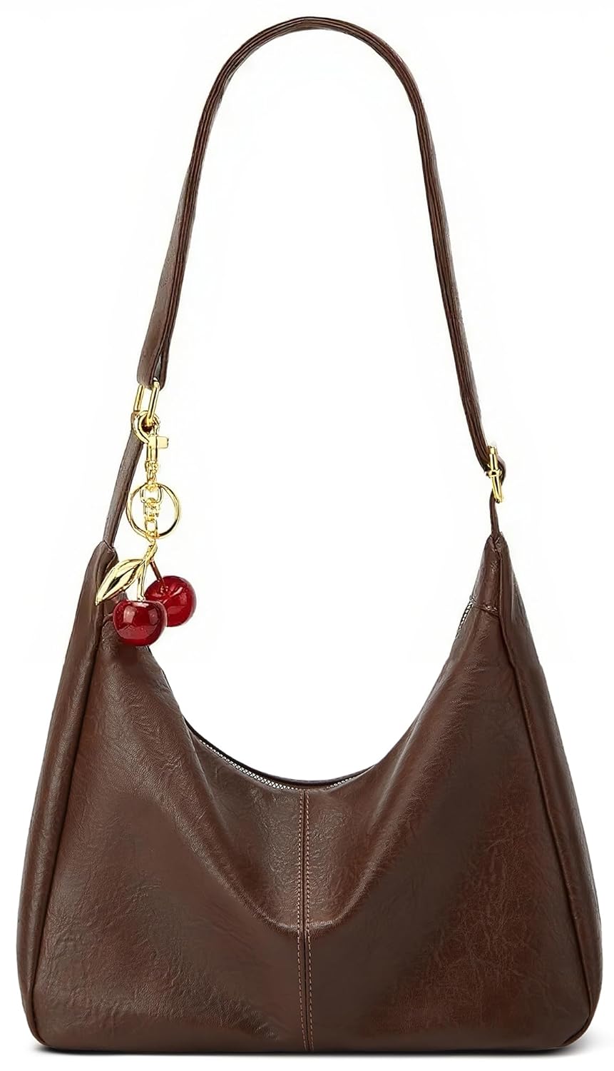 Hobo Bags for Women Leather Foldable Slouchy Shoulder Purse Crossbody Handbag Soft Vegan Brown Tote Casual Everyday Handbags