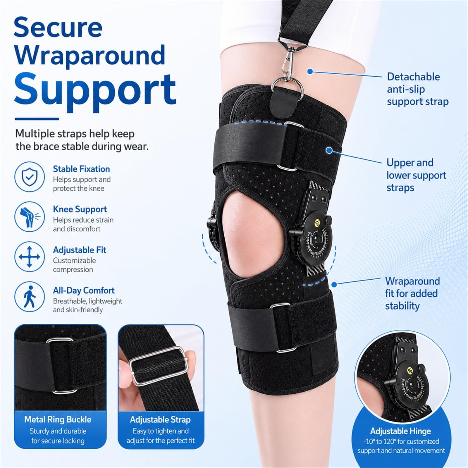 Tutore Ginocchio Articolato ROM per Menisco ACL PCL Legamenti Artrosi e Osteoartrite Tutore Ortopedico Regolabile Post Operatorio Stabilizzatore Gamba Destra o Sinistra(S)