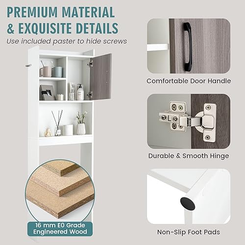 Miniatura 9 de Tangkula Gabinete de almacenamiento sobre el inodoro organizador de baño alto independiente con estantes de almacenamiento abiertos y armario de