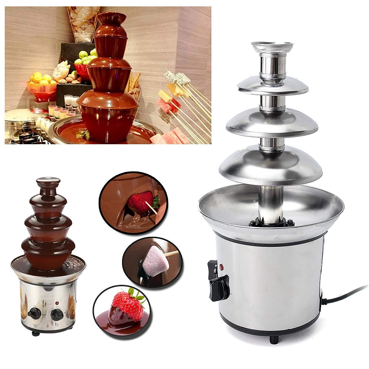 Machine À Fondue À Fondue Au Chocolat À 4 Niveaux 170W Machine À Fondue De Fête De Noël Chauffée